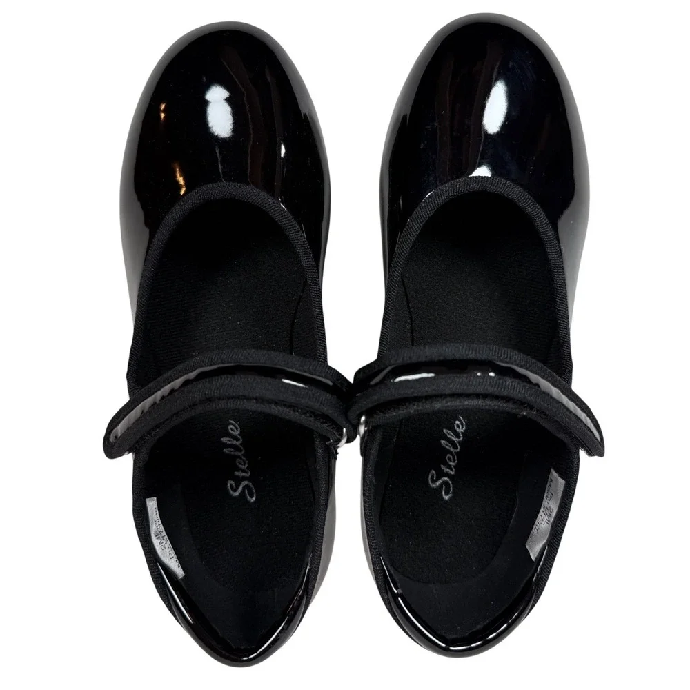 Stelle Black Patent Mary Jane Tap Shoes Kids Size 2ML Hook and Loop Strap